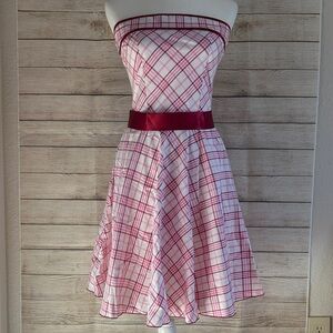 Chic Strapless Pink Plaid Dress